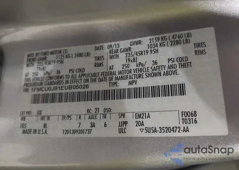 2014 Ford Escape Titanium z USA, uszkodzony, nr VIN 1FMCU0J91EUB05026